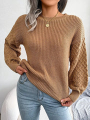 Women's Puff Sleeve Crew Neck Pullover Sweater