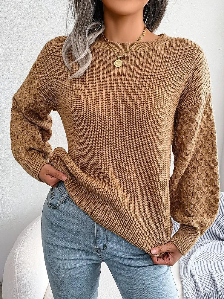 Women's Puff Sleeve Crew Neck Pullover Sweater