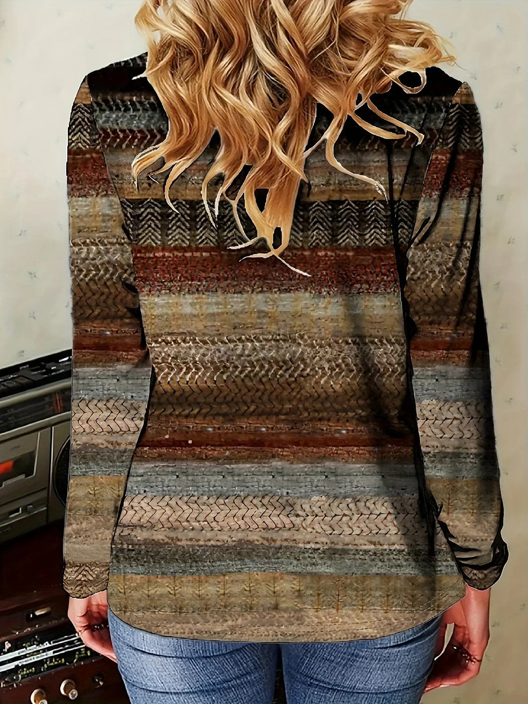 Women's Loose Fit Fair Isle Stripe Sweater
