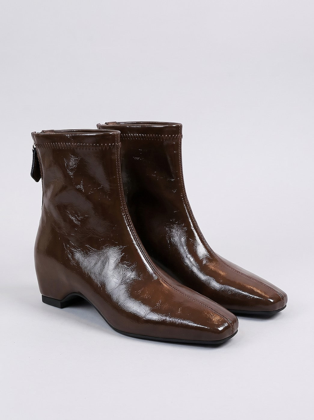 Women's Patent Square Toe Low Heel Boots