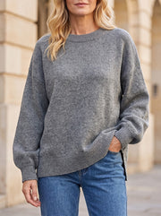 Women's Slouchy Drop Shoulder Side Slit Sweater