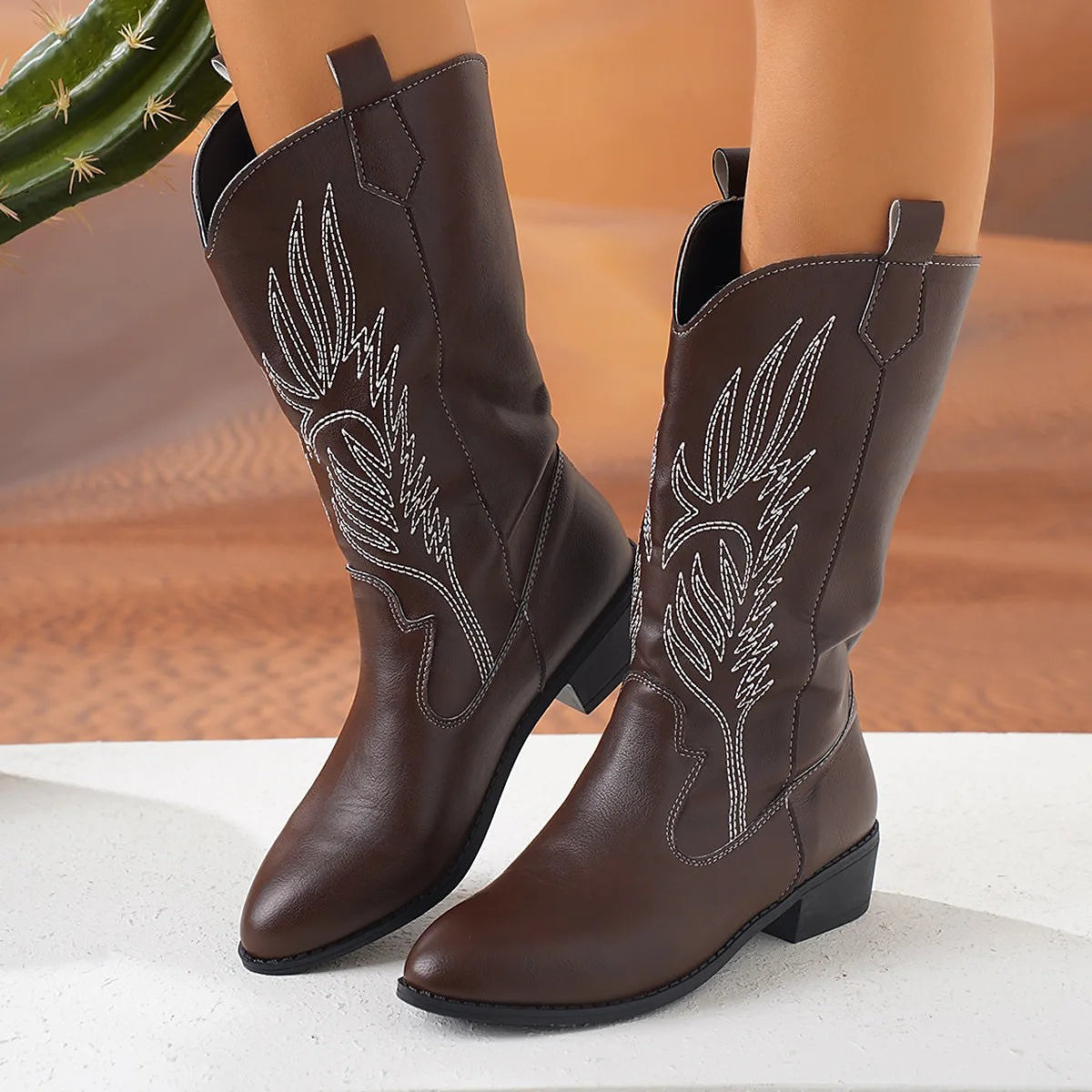 Women's Denim Cowboy Boots Pull Tabs