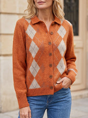 Women's Argyle Shirt Collar Button Up Cardigan