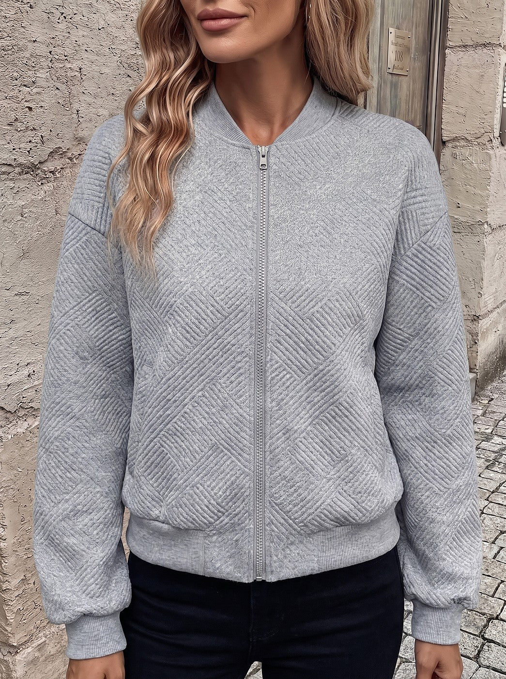 Women's Textured Sweater Knit Bomber Jacket