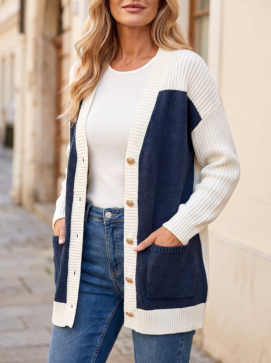 Women's Colorblock Longline Button Front Cardigan