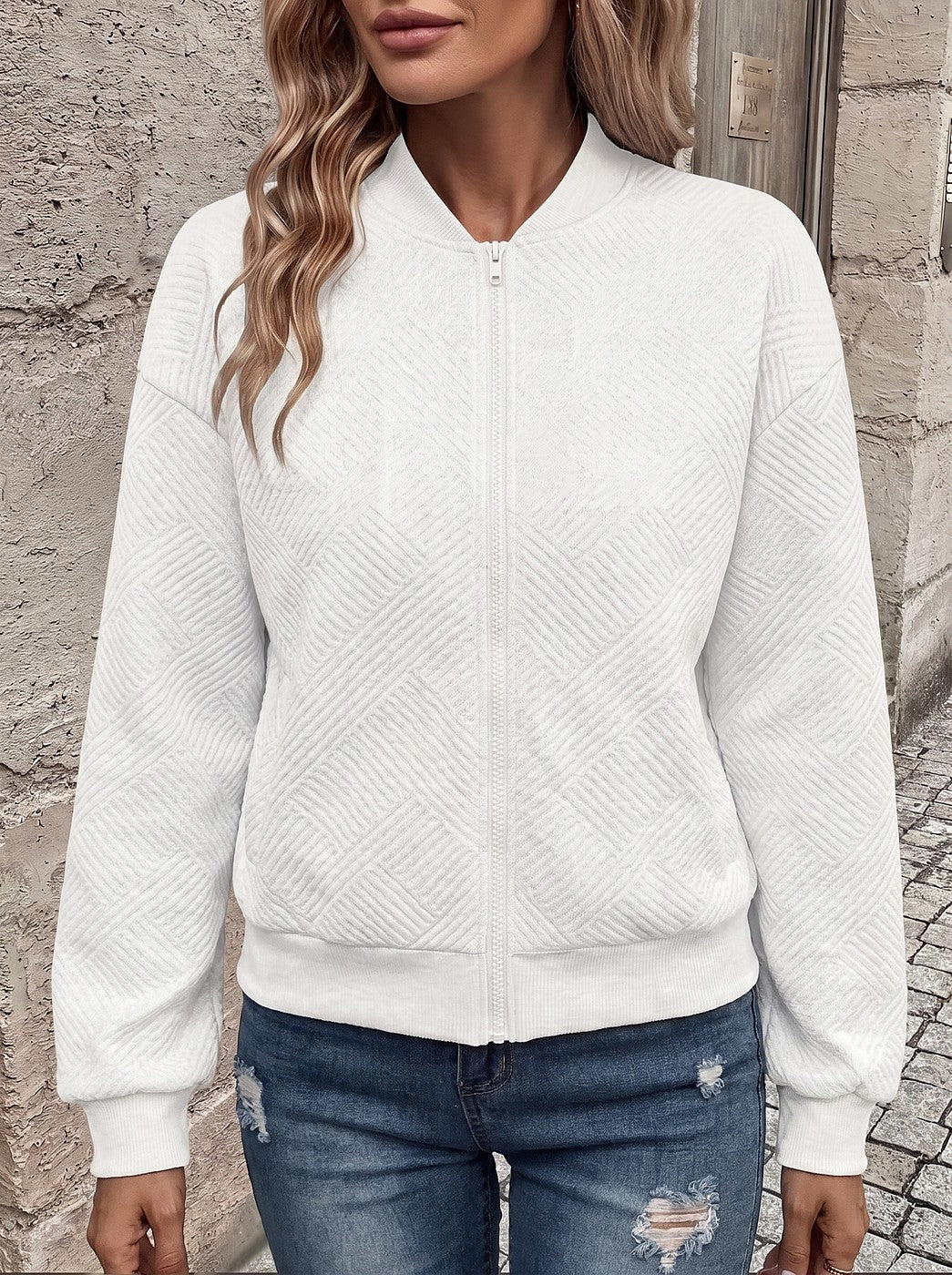 Women's Textured Sweater Knit Bomber Jacket