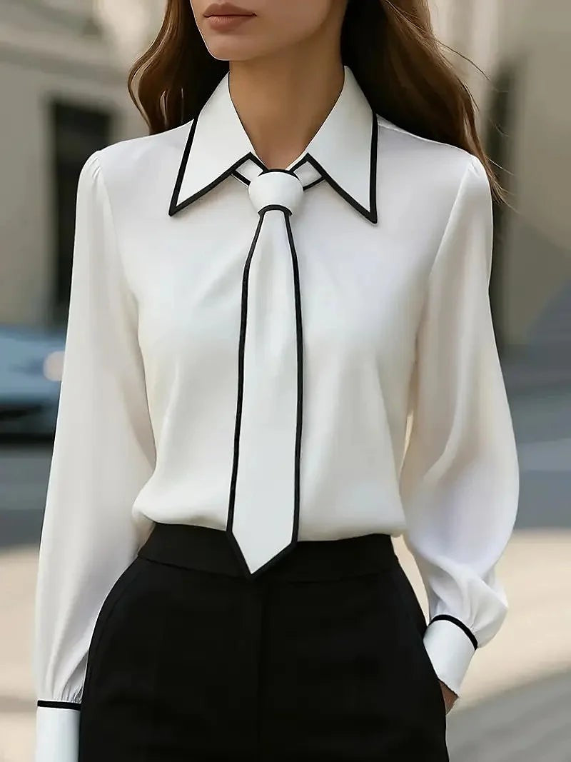 Women's Necktie Collared Button Down Dress Shirt