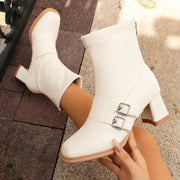 Women's Sock Fit Buckle Block Heel Boots
