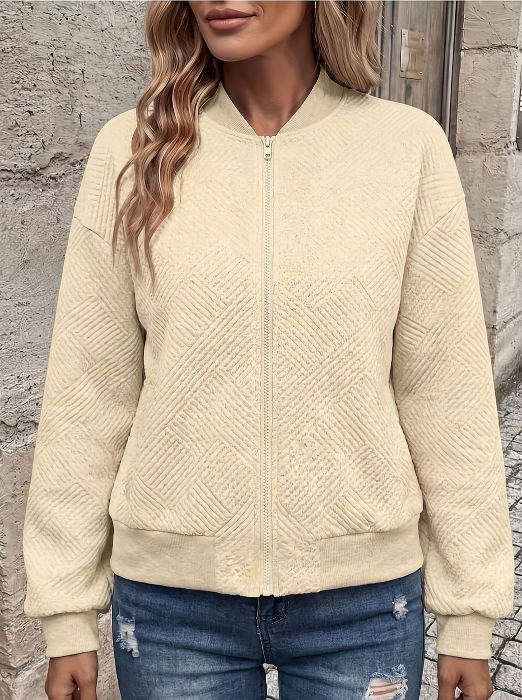 Women's Textured Sweater Knit Bomber Jacket