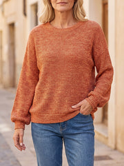 Women's Waffle Knit Puff Sleeve Crewneck Pullover