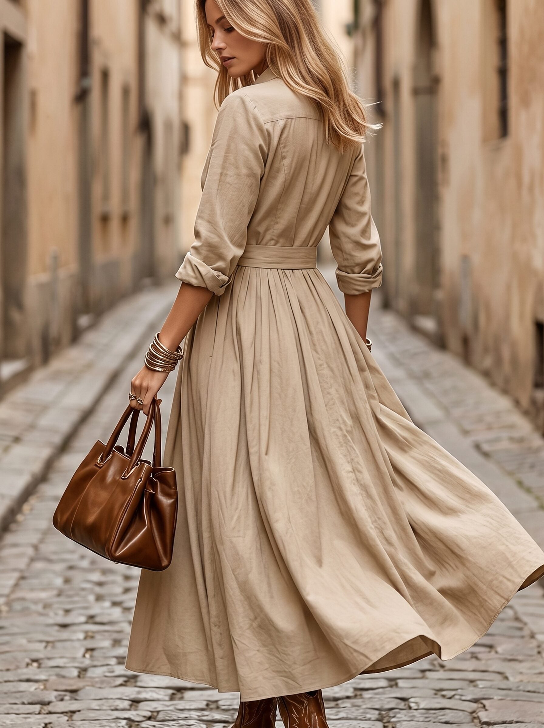 Women's Draped Midi Dress with Belted Waist