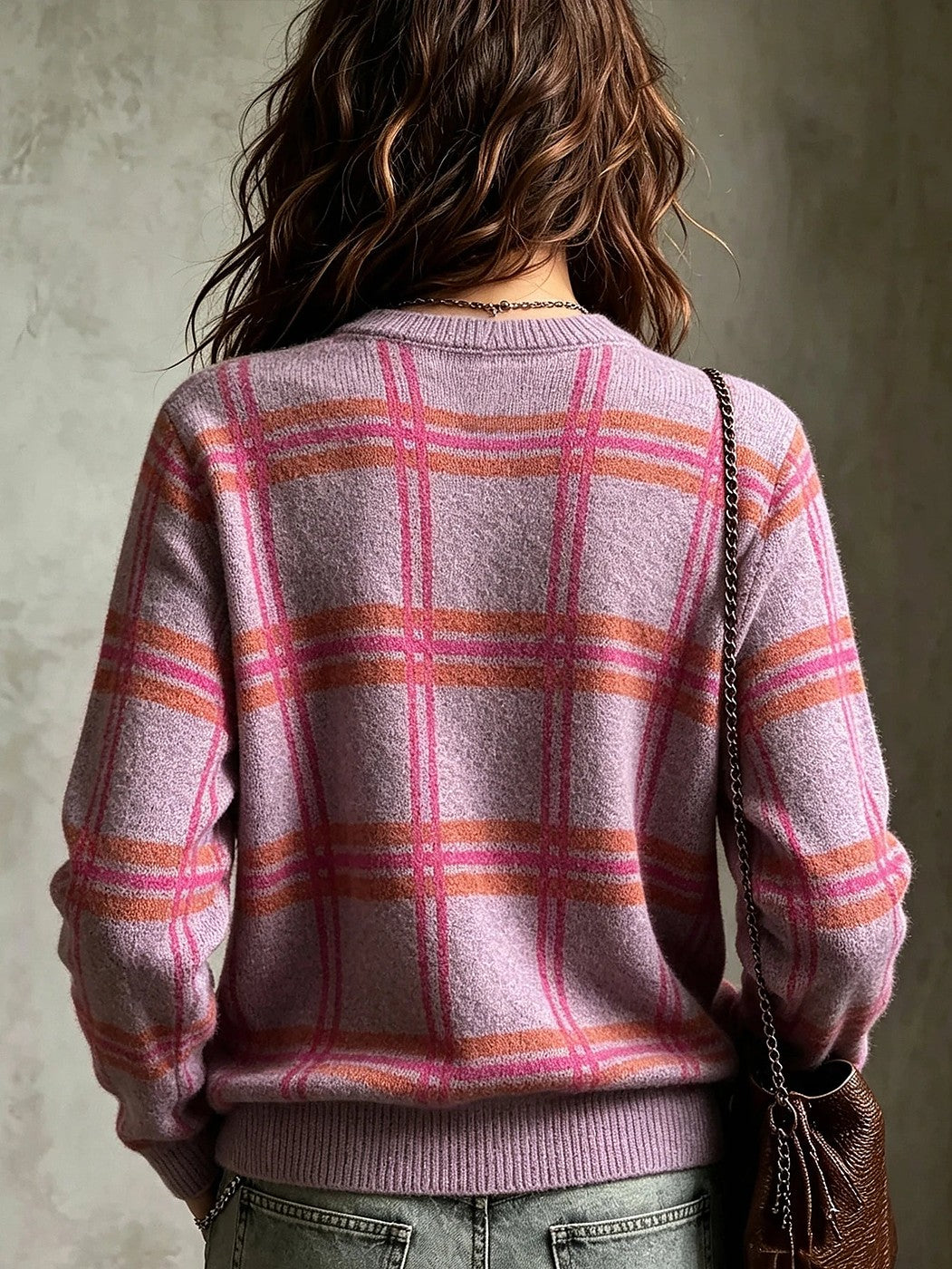 Women's Plaid Brushed Knit Winter Sweater