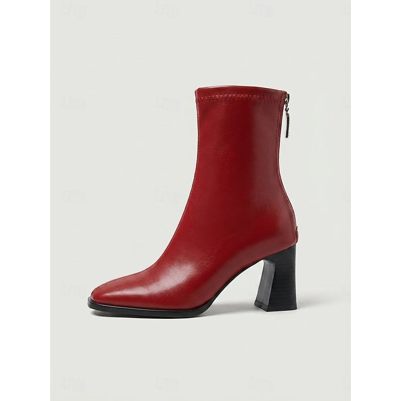 Women's Red Leather Sock Booties
