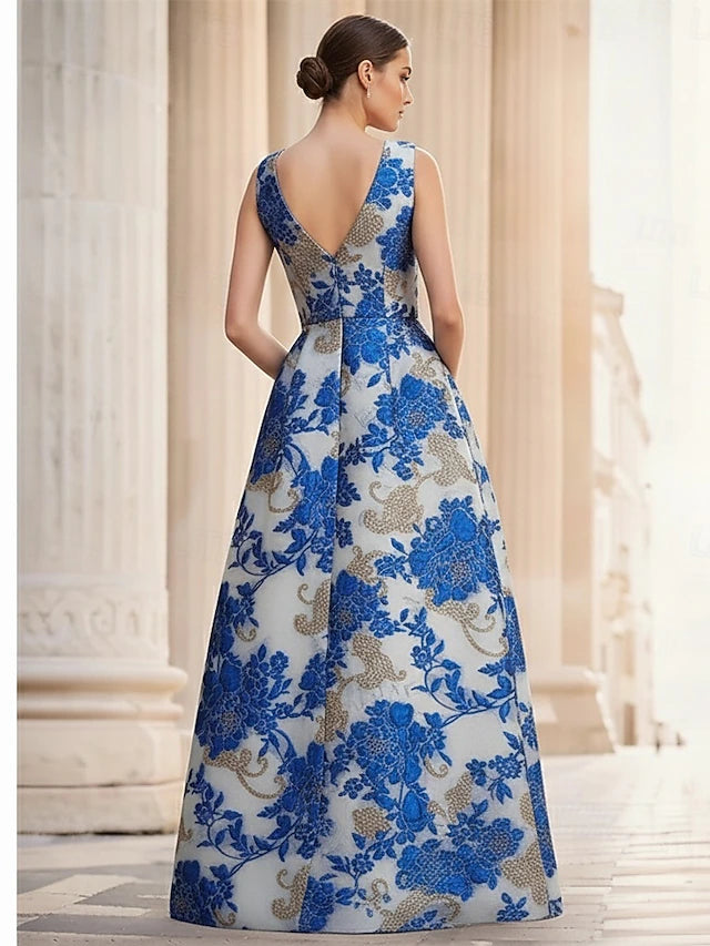Women's Vintage Neckline Evening Dress in Cobalt
