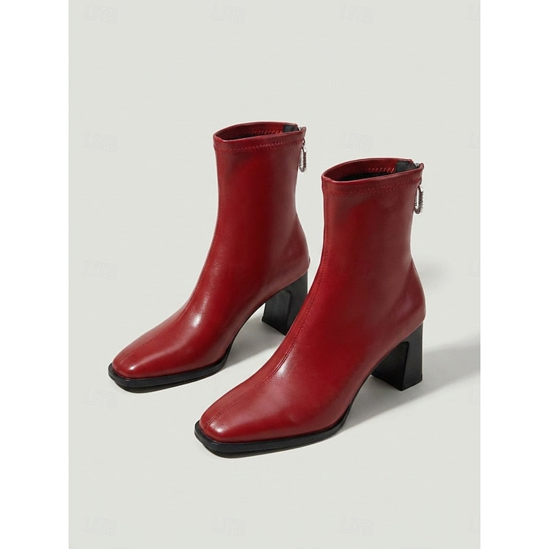 Women's Red Leather Sock Booties