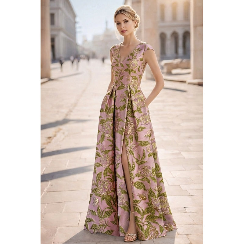 Women's Vintage Neckline Evening Dress in Emerald
