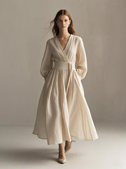 Women's Linen Wrap Maxi Dress