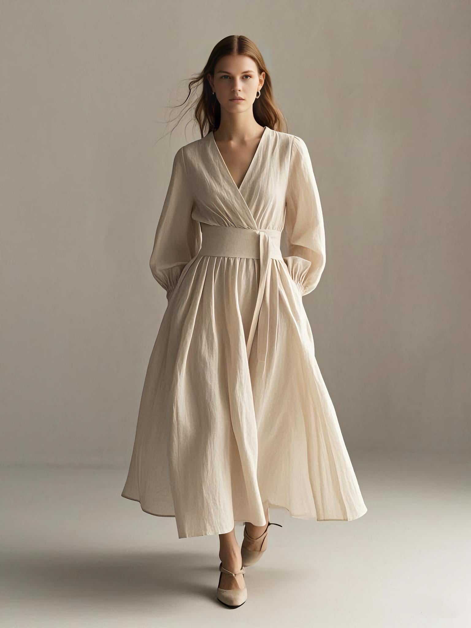 Women's Linen Wrap Maxi Dress