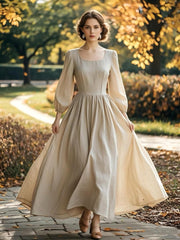 Women's Linen Square Neck Maxi Dress