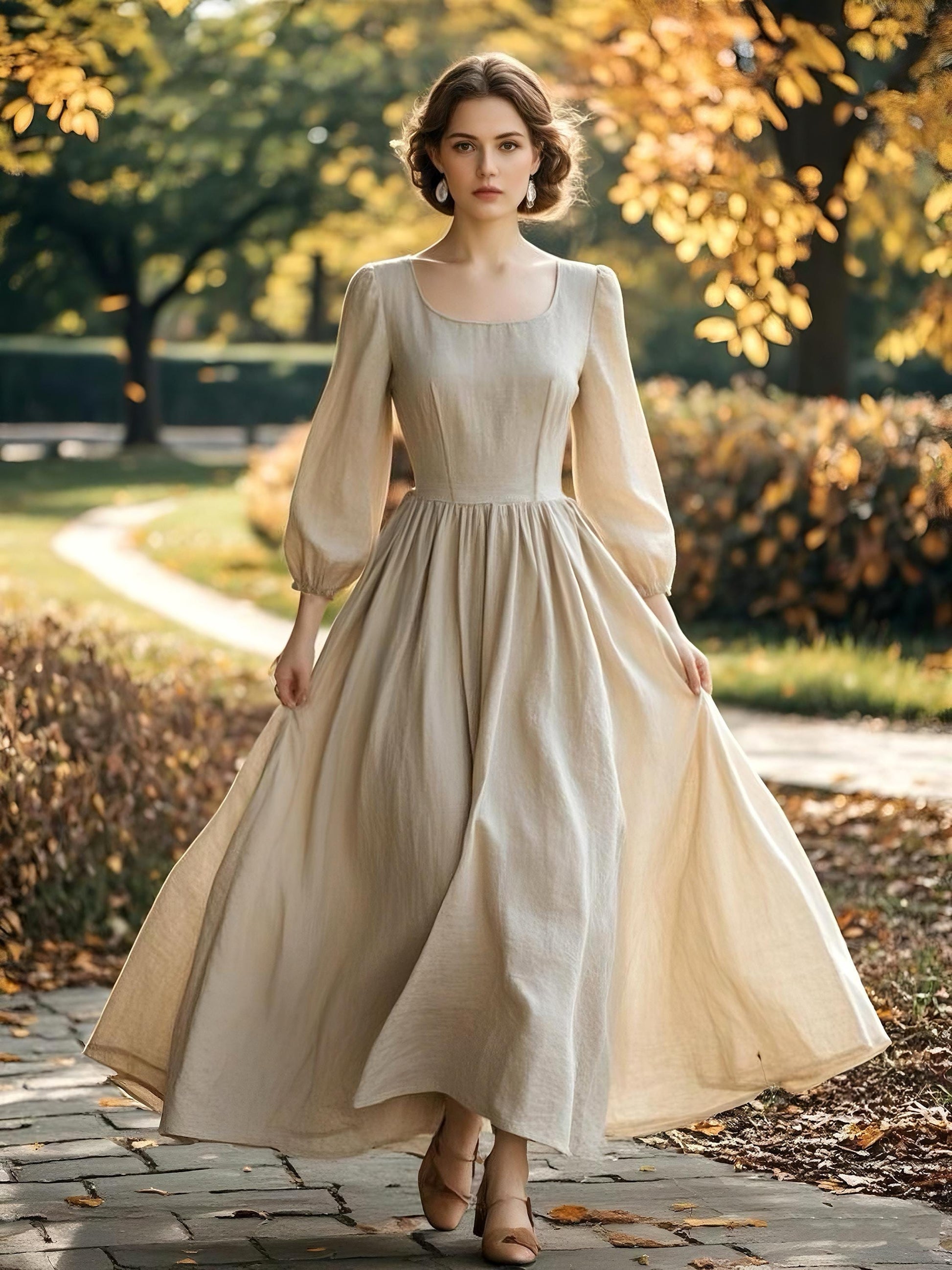 Women's Linen Square Neck Maxi Dress