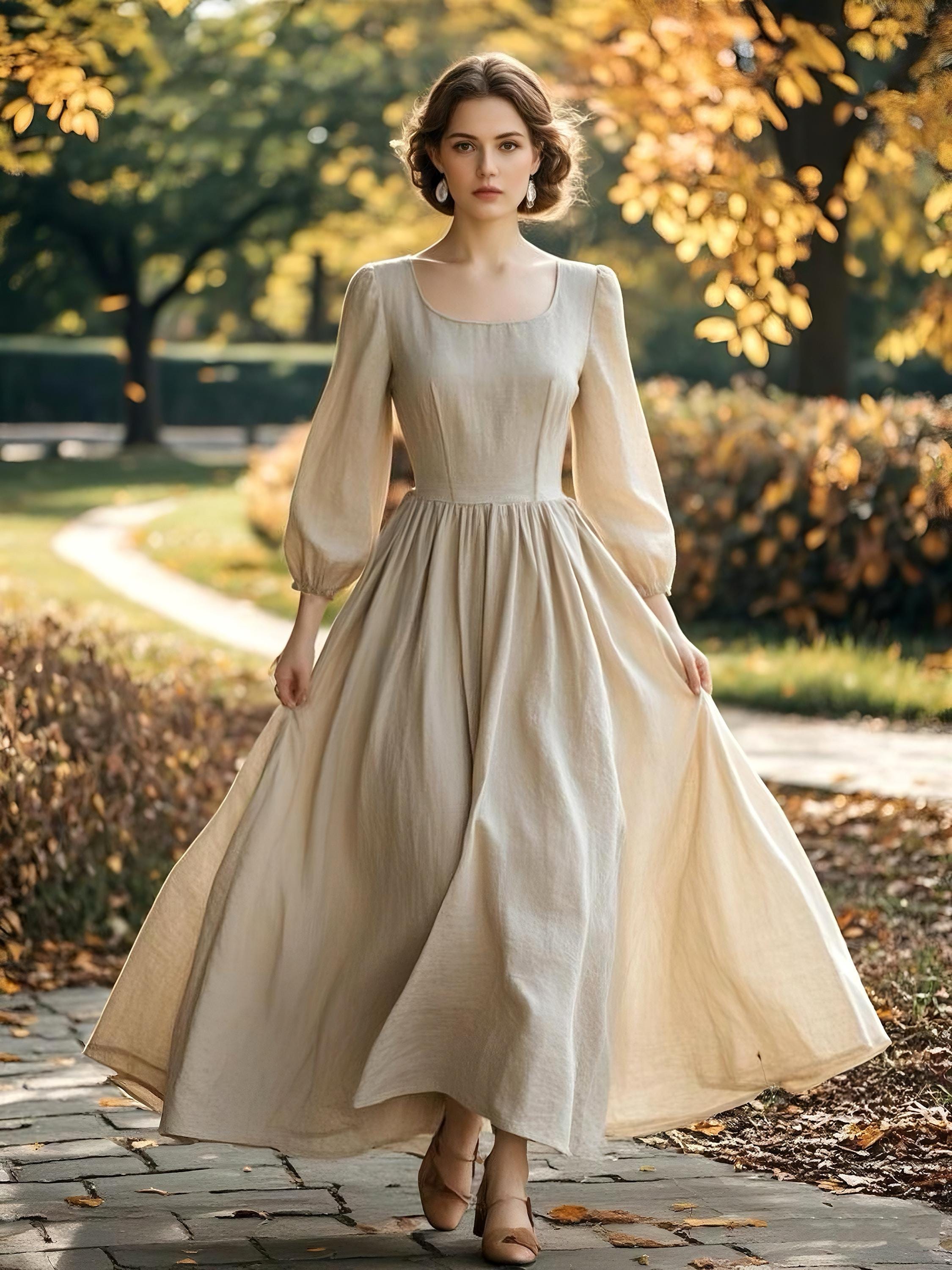 Women's Linen Square Neck Maxi Dress