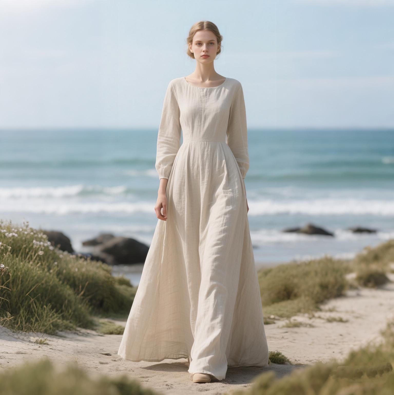 Women's Linen Kaftan Maxi Dress