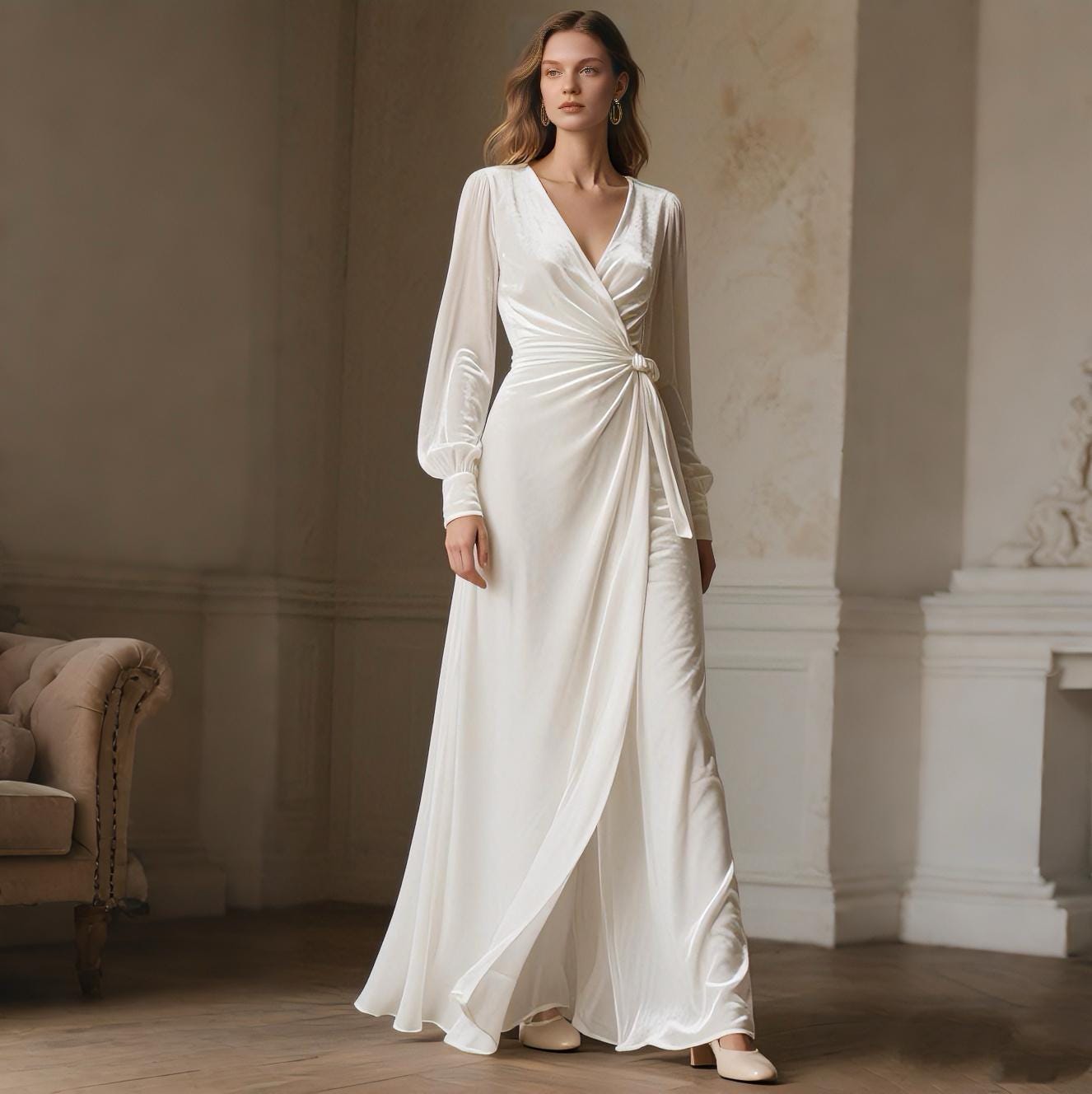 Women's Velvet Wrap Maxi Dress