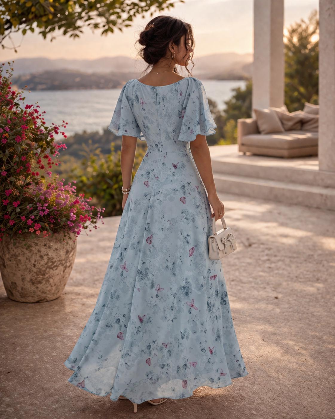 Women's Vintage Neckline Evening Dress in Mint