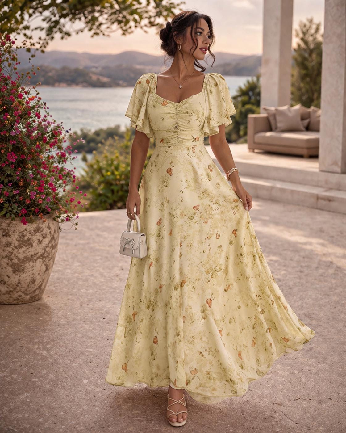 Women's Vintage Neckline Evening Dress in Mint