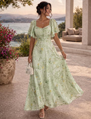 Women's Vintage Neckline Evening Dress in Mint