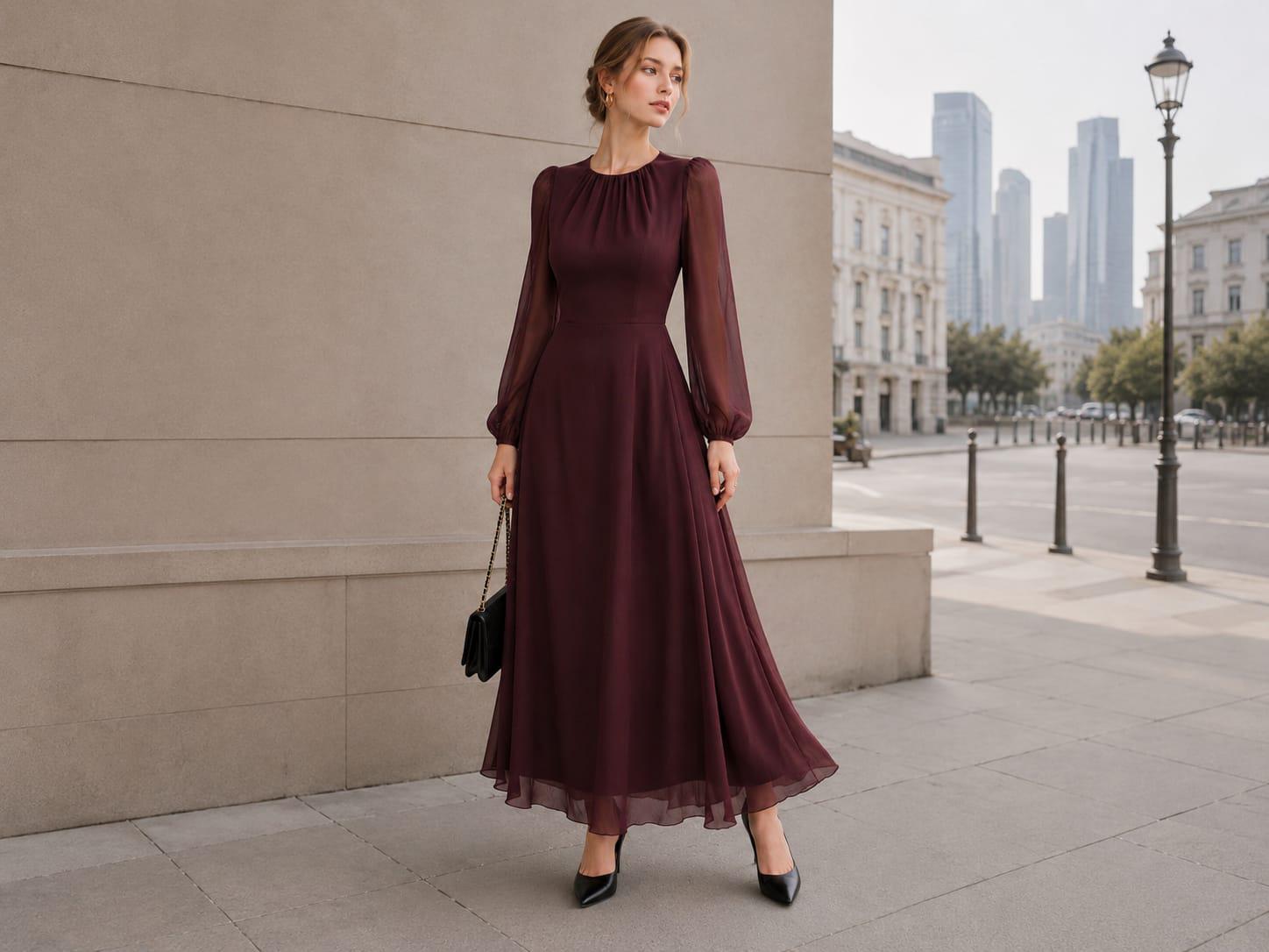 Women's Vintage Neckline Evening Dress in Chiffon
