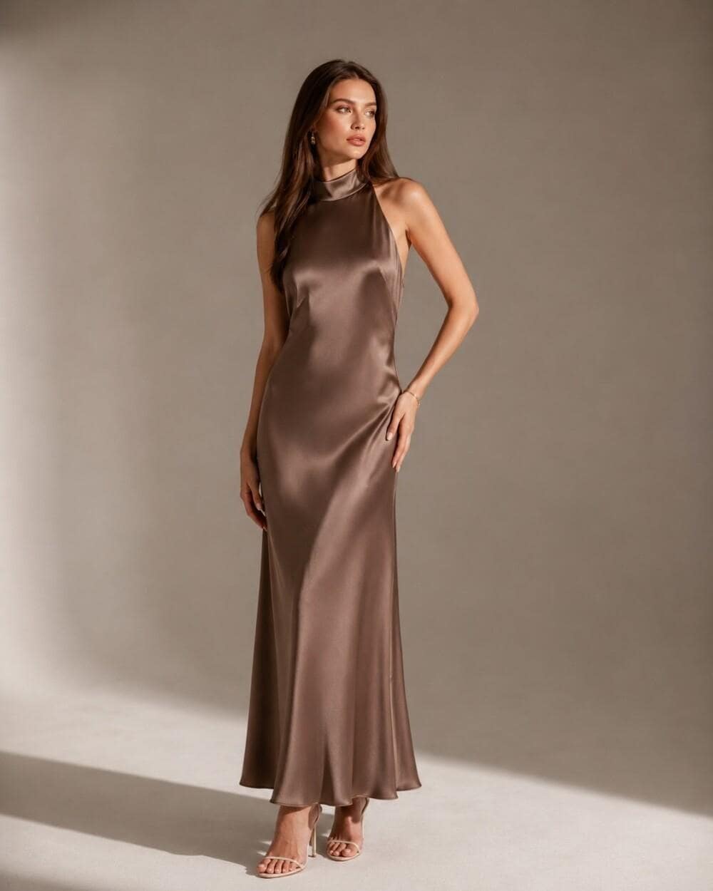 Women's Satin Halter Neck Maxi Dress