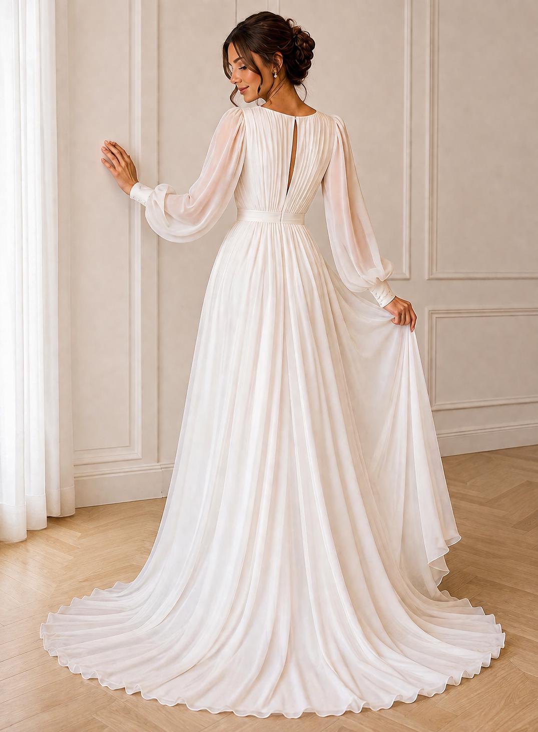 Women's Vintage Neckline Evening Dress in White