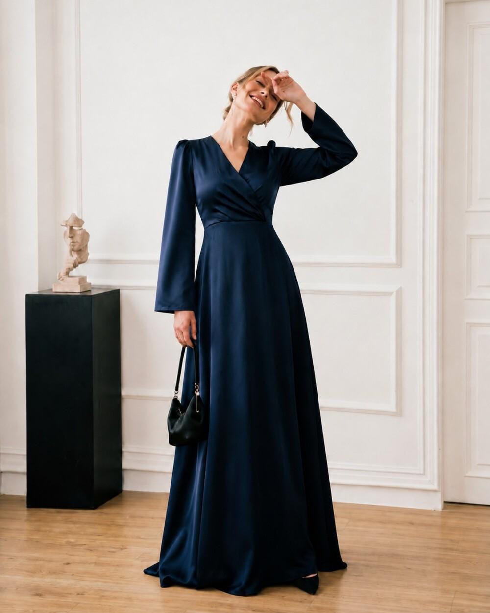 Women's Satin V Neck Evening Gown