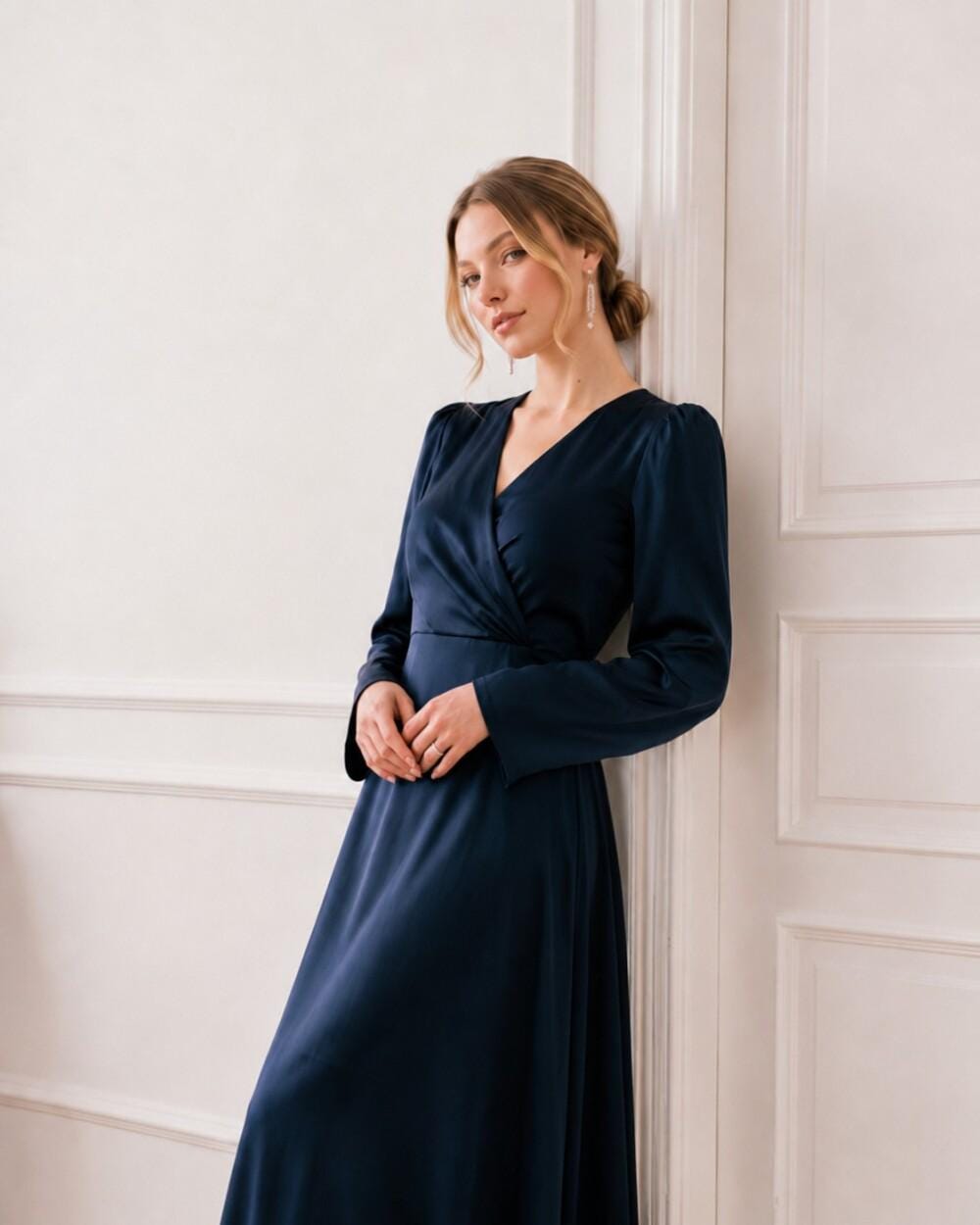 Women's Satin V Neck Evening Gown