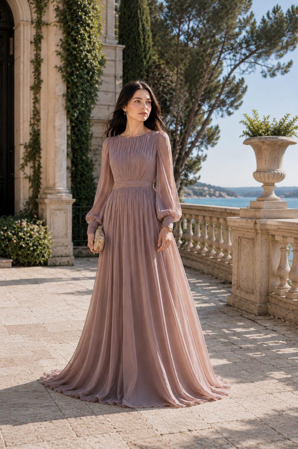 Women's Vintage Neckline Evening Dress in Blush