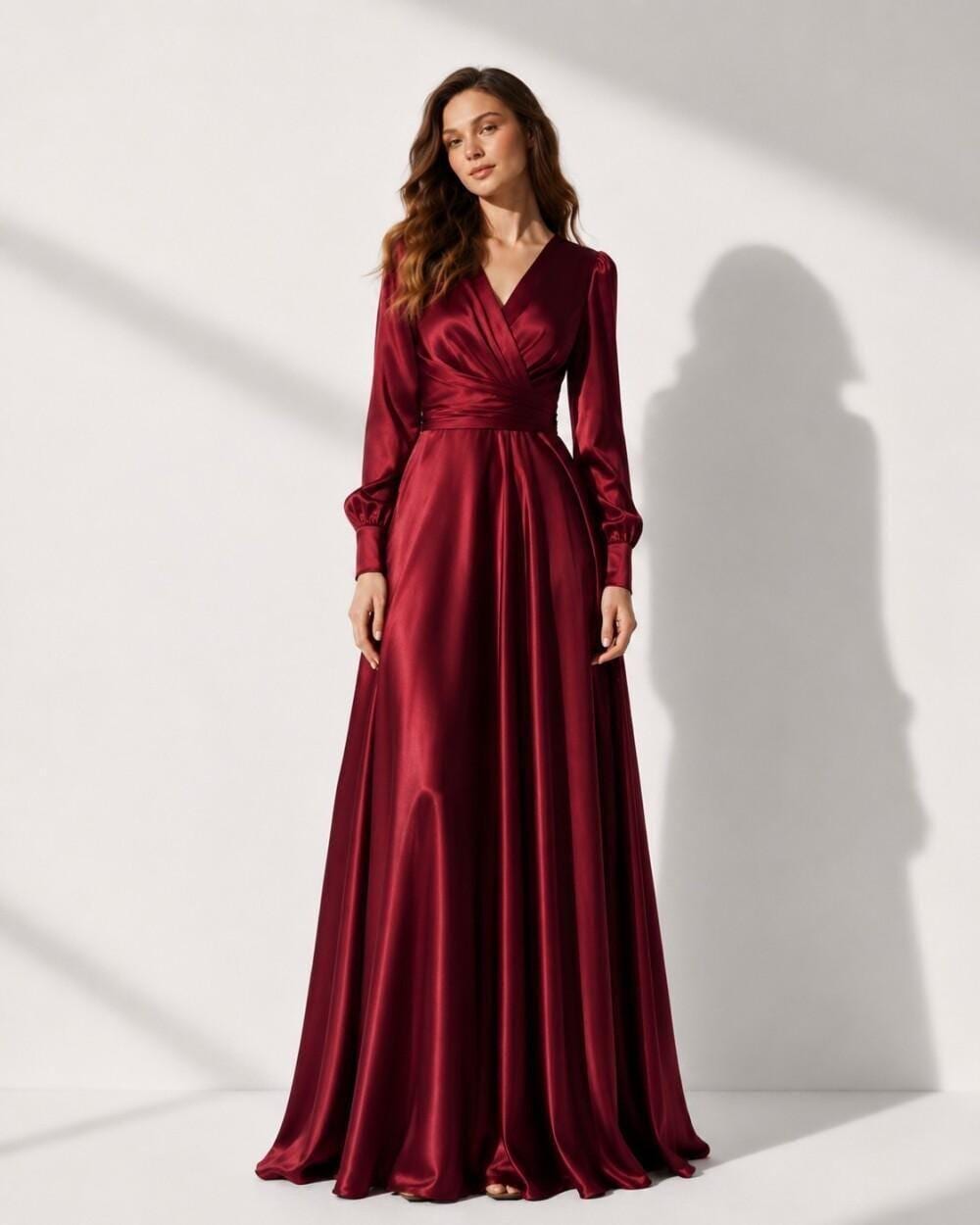 Women's Long Sleeve Satin Maxi Dress
