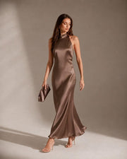 Women's Satin Halter Neck Maxi Dress