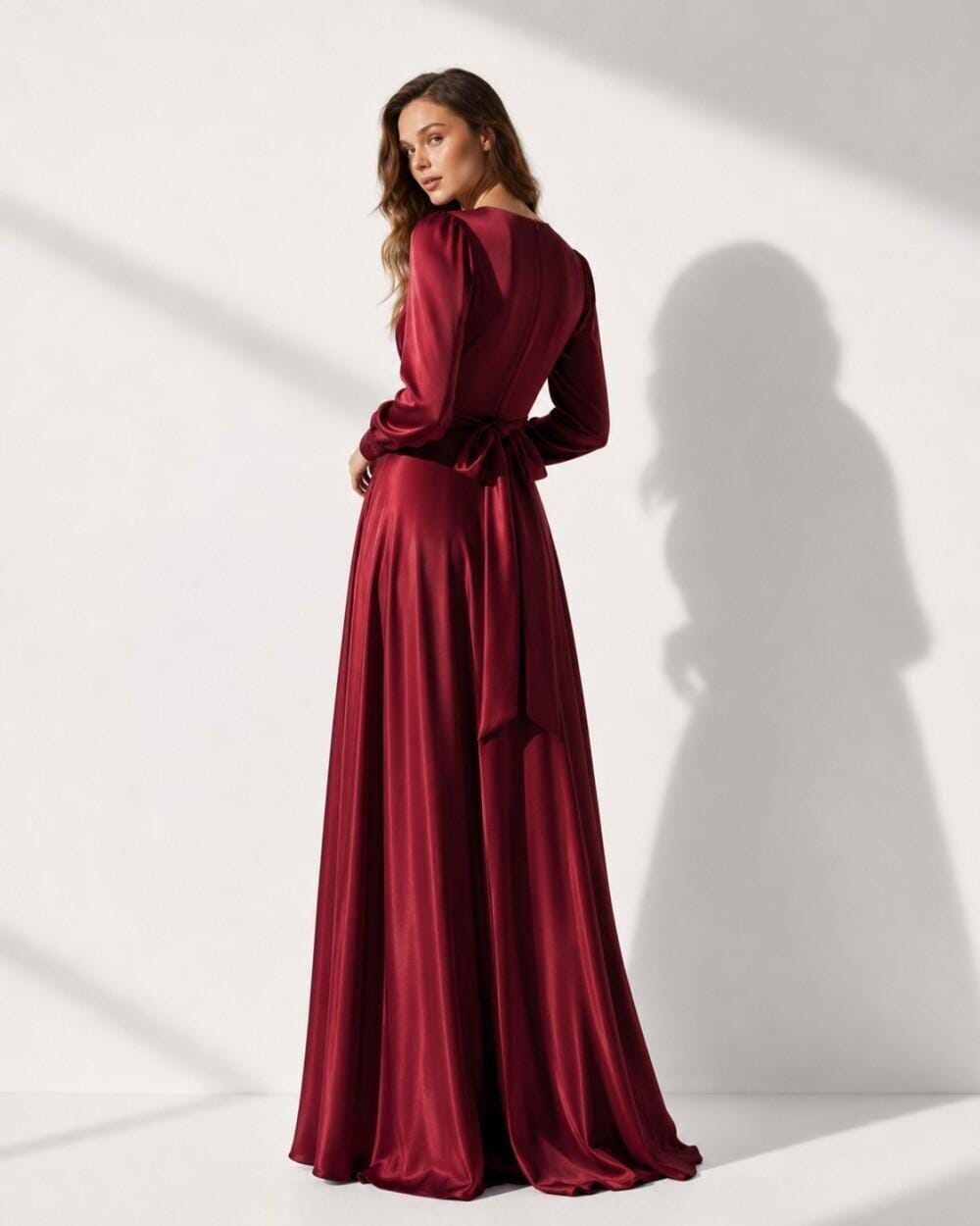 Women's Long Sleeve Satin Maxi Dress