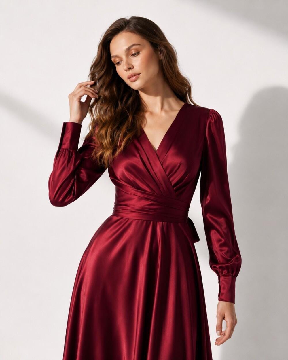 Women's Long Sleeve Satin Maxi Dress