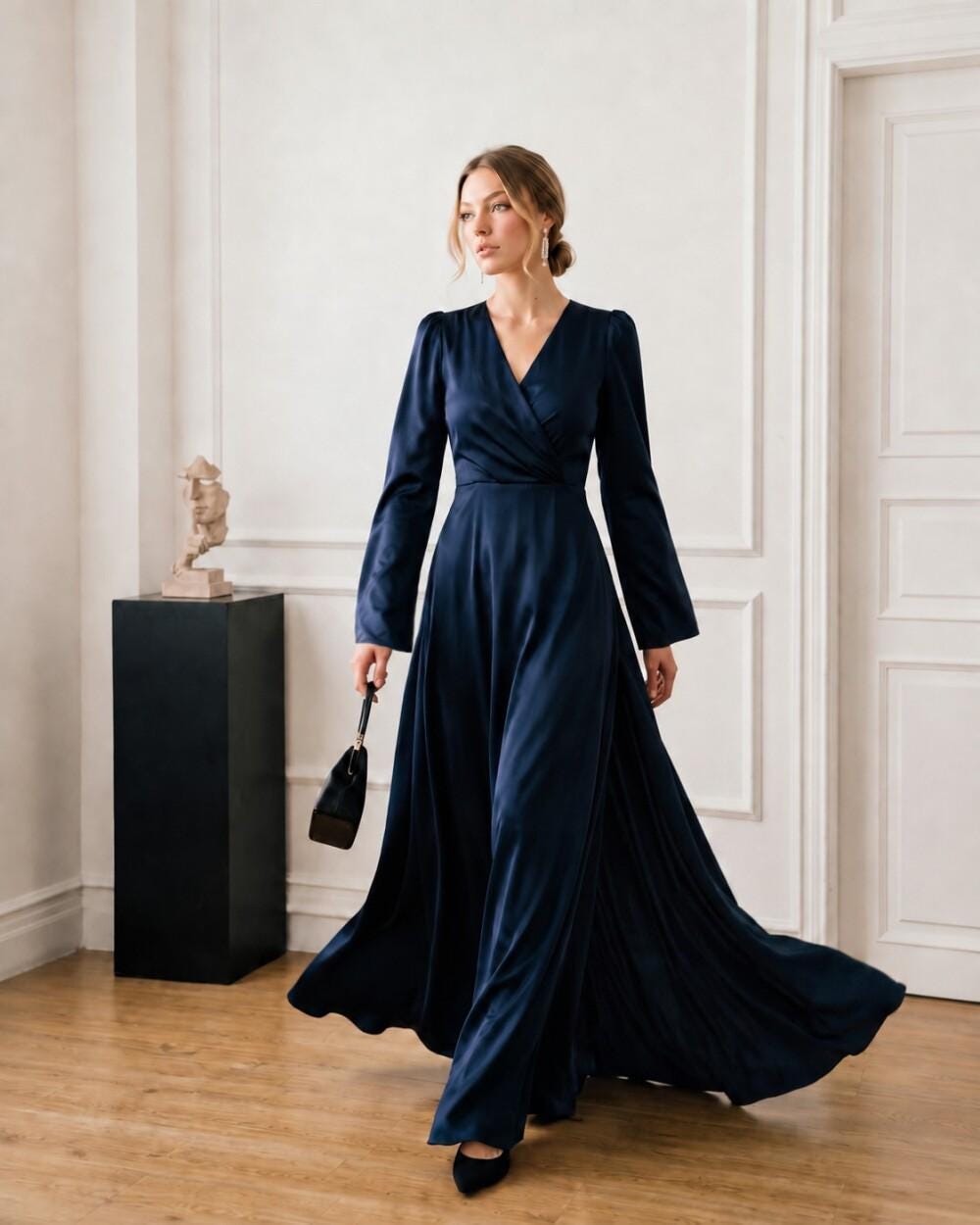 Women's Satin V Neck Evening Gown