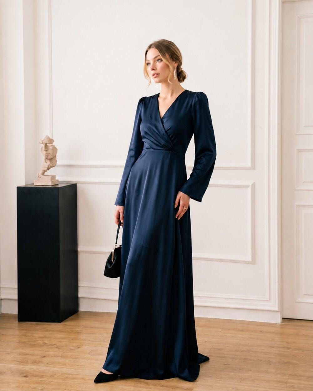 Women's Satin V Neck Evening Gown