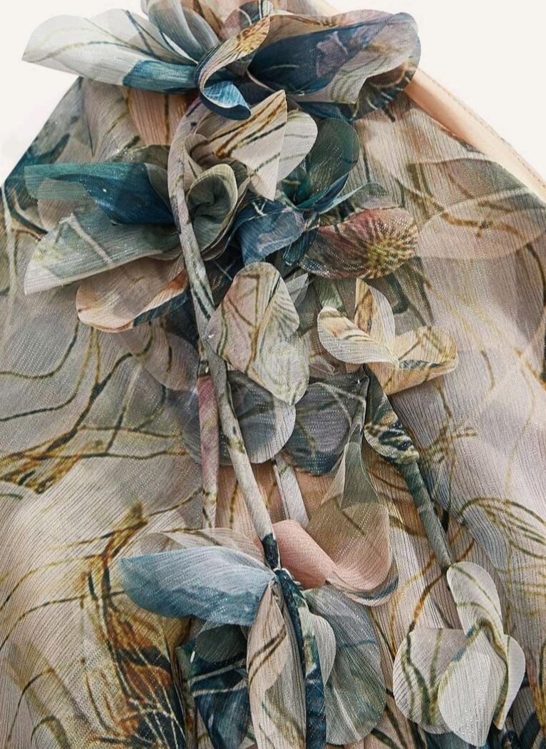 Women's Draped Midi Dress in Green Floral