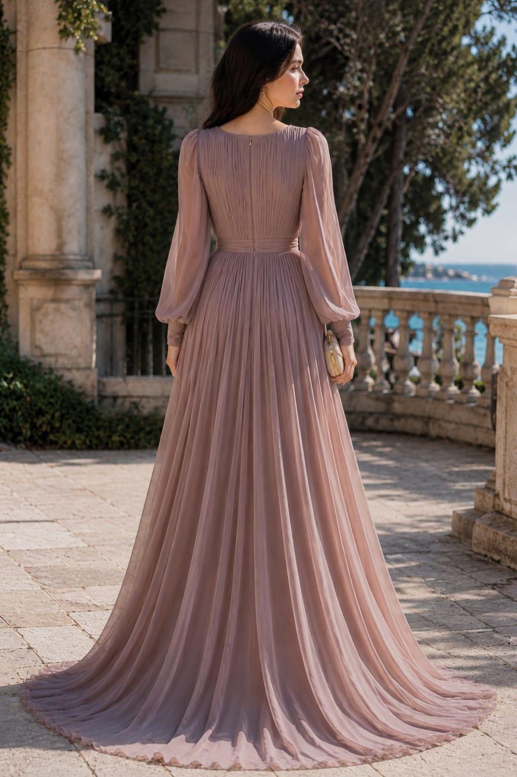 Women's Vintage Neckline Evening Dress in Blush
