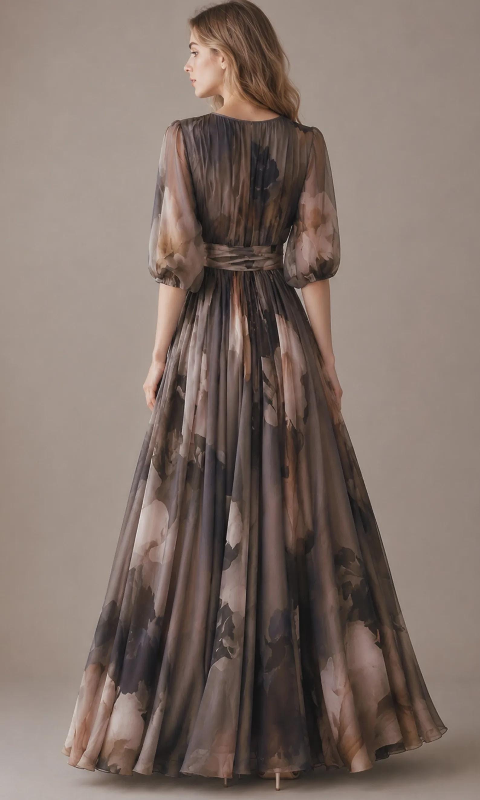 Women's Vintage Neckline Evening Dress in Brown