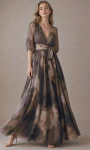 Women's Vintage Neckline Evening Dress in Brown