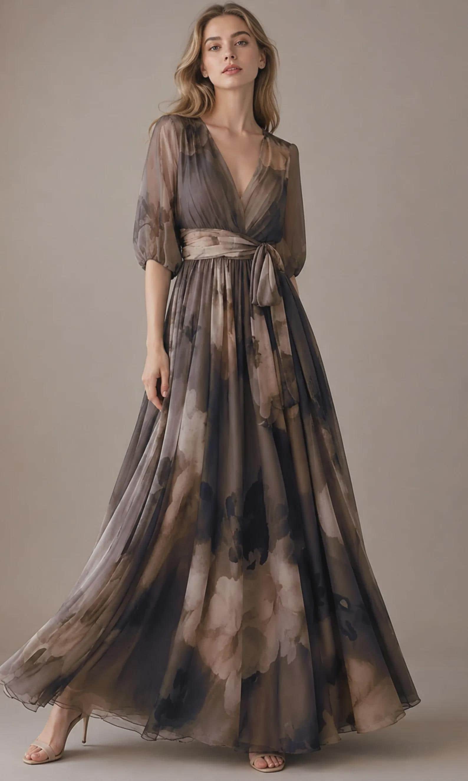 Women's Vintage Neckline Evening Dress in Brown