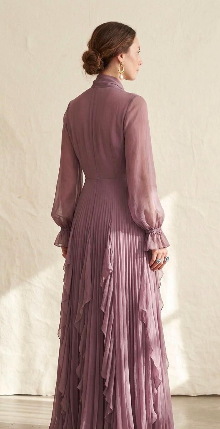 Women's Vintage Neckline Evening Dress with Ruffles