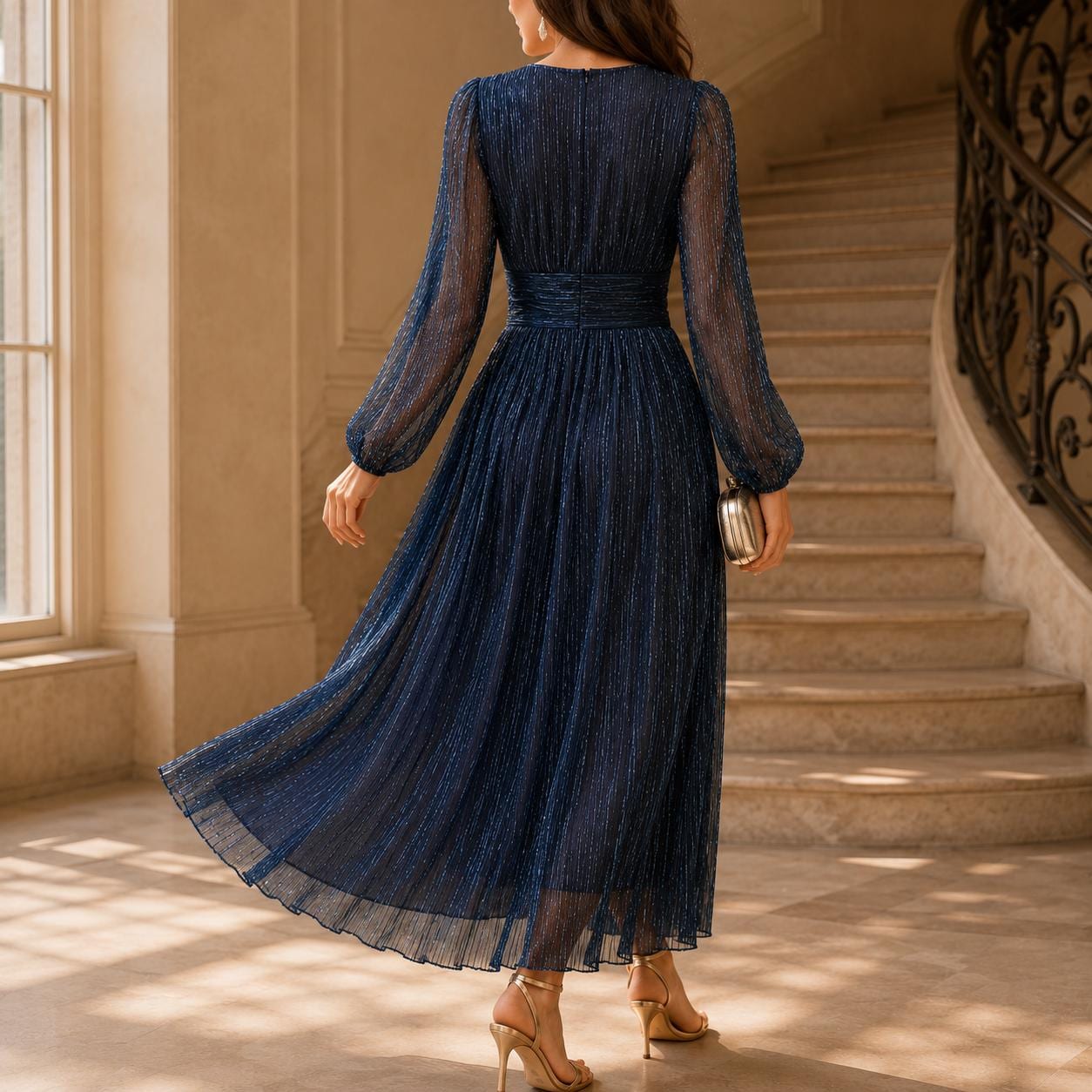Women's Vintage Neckline Evening Dress with Ruching