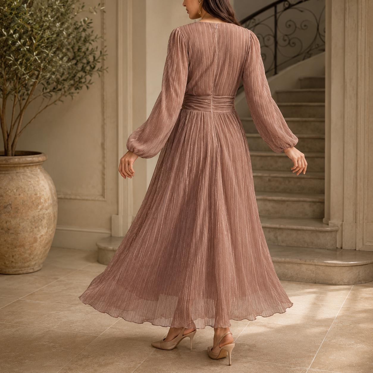 Women's Vintage Neckline Evening Dress with Ruching